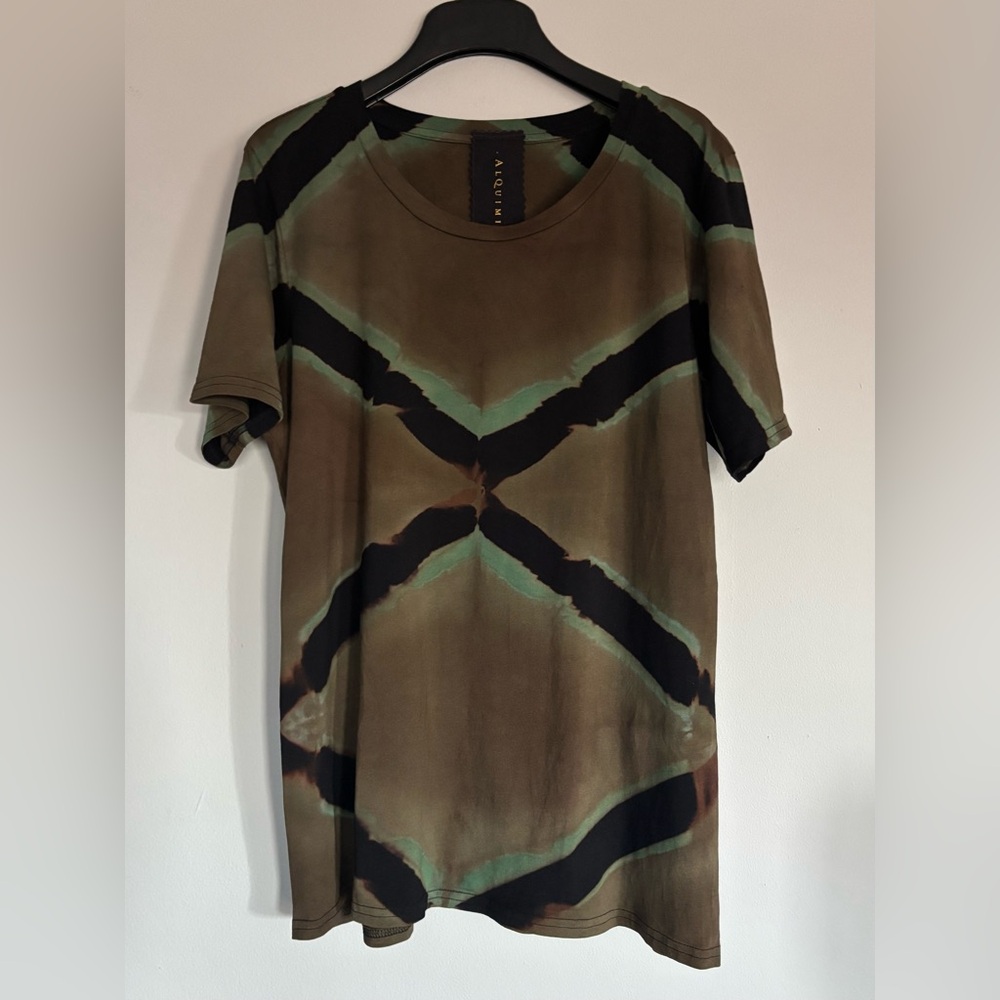 Alquimie Studio Hand-Dyed Itajime “Shallow” Tee - Olive/Mint - XL